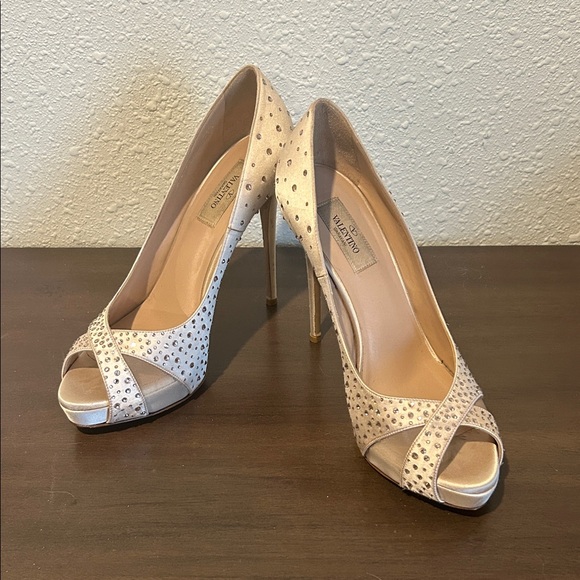 Valentino Women's Cream Studded Peep-Toe Heels